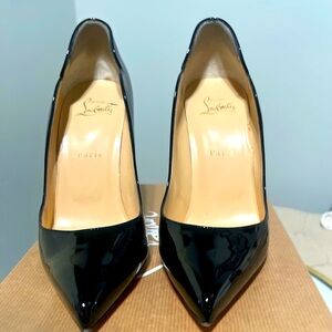 Christian Louboutins , black patent leather, hot chick 100 MM